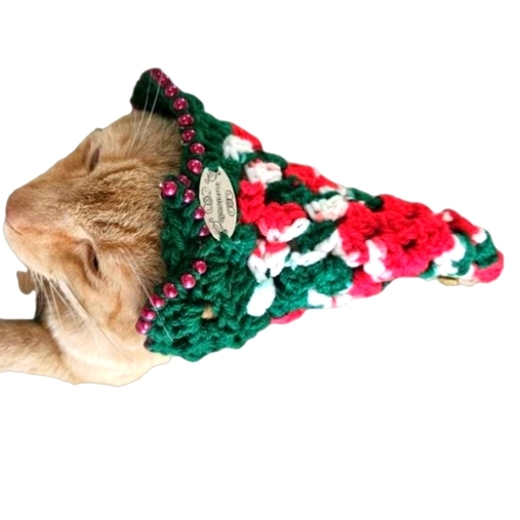 Handmade Christmas Santa Hat for Pets Hand Knit Crochet Hat for Cats Dogs Granny - Picture 4 of 16